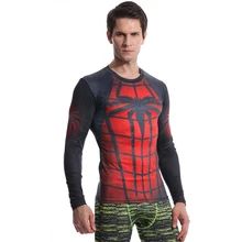 Бег бег Фитнес сжатия рубашка Для мужчин аниме супергерой Человек-паук 3D Красный Длинные рукава футболка Бодибилдинг Crossfit футболка