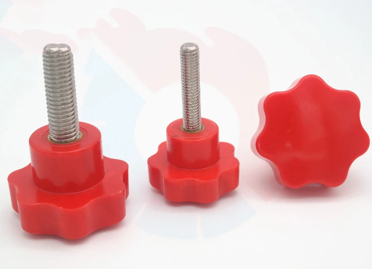 4pcs M5 Stainless steel red Seven stars screw plum plastic head hand screws adjustable handle 10mm-20mm length | Обустройство дома