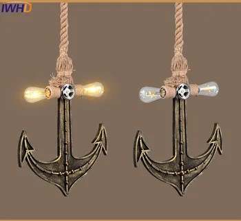 

IWHD Style Loft Industrial Pendant Lights Iron Vintage Lamp Rrteo Hemp Rope Pendant Light Living Room Suspension Luminaire