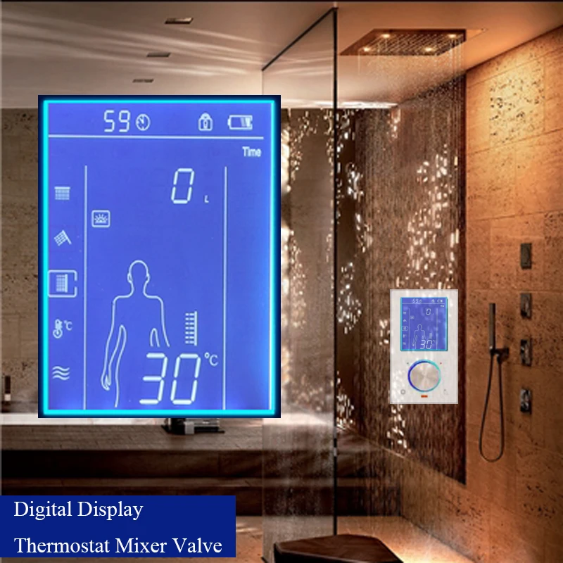 JMKWS LCD Smart Shower Mixer Thermostatic Valve Faucet Digital Display Shower Panel Touch Screen Control Shower System In Wall JMKWS LCD Smart Shower Mixer Thermostatic Valve Faucet Digital Display Shower Panel Touch Screen Control Shower System In Wall