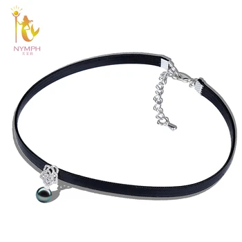 

NYMPH Natural Black Tahitian Pearl Necklace Pendant Fine S925 silver Jewelry Round Stone Bead Vintage Party Gift For Girl x249