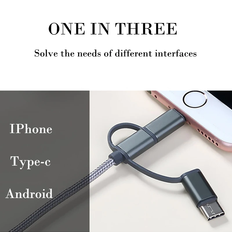 3 في 1 ملون بيانات خط كابل usb لفون 6 7 8 زائد شحن سلك نوع-c مايكرو usb لالروبوت الهاتف المحمول بسرعة شحن