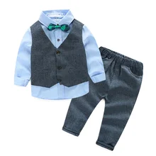 Комплект одежды для маленьких джентльменов, Новогодняя Коллекция года, детская весенняя одежда, жилет, футболка+ штаны для мальчиков, комплекты детской одежды, костюмы