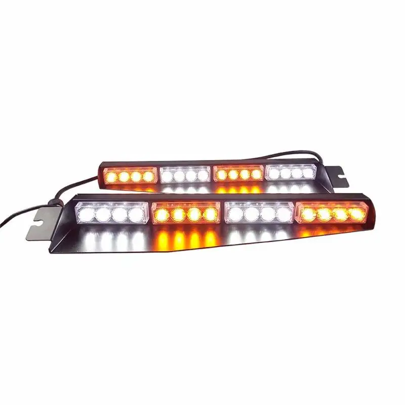 

32LED 32W LED Lightbar Visor Light Windshield Emergency Hazard Warning Strobe Beacon Split Mount Deck Dash Lamp (Amber White&Amb