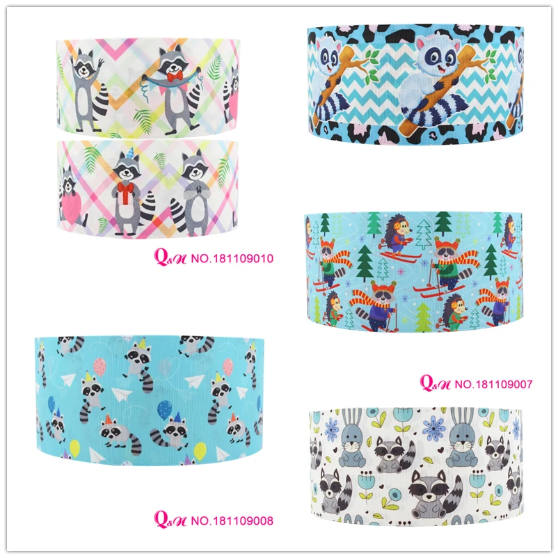 

wm 10 yards lot 22mm 38mm 75mm 181109005 raccoon animal cartoon design printed grosgrain ribbon for DIY