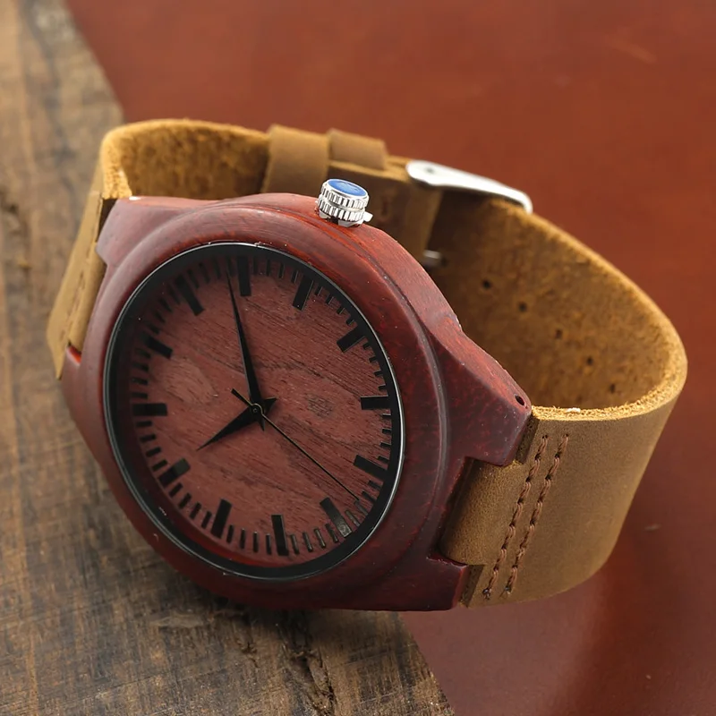 BOBOBIRD L15 Men's Red Sandal Wood Watches Men Cool Quartz Wristwatches With Leather Bands in Orginal Gift Box Design