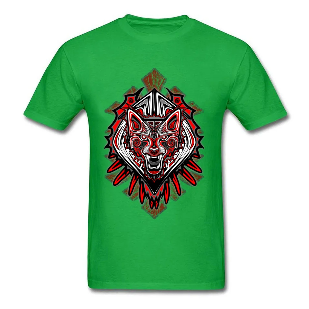 Wolf Tattoo Style Haida Art Short Sleeve Tops Tees Crew Neck All Cotton Men T Shirts Party Clothing Shirt Oversized Wolf Tattoo Style Haida Art green