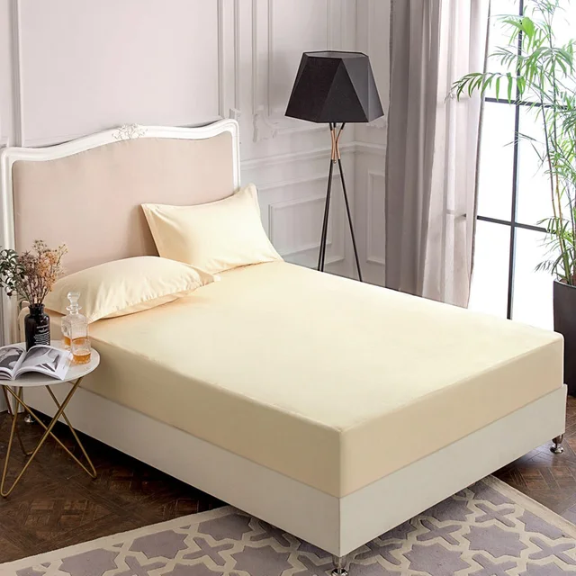Cotton Waterproof Mattress Cover Solid Soft Fitted Sheet with Elastic