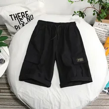 Летние мужские однотонные, до колена шорты эластичный шнурок на талии шорты Модные мужские Карго короткие комбинезоны