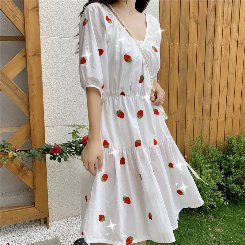 

Vintage Sweet High Waist Slim Strawberry Dress Women's Lovely Dresses Ins Chic Kawaii Girl Sweet Harajuku Punk Clothes For Women