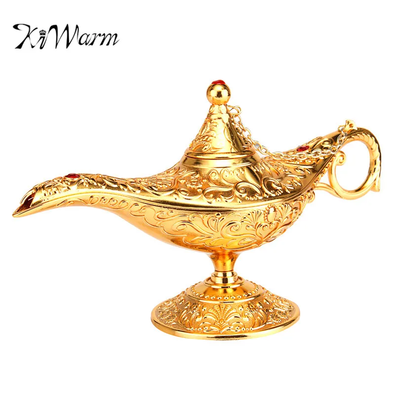 

KiWarm Vintage Metal Carved Aladdin Lamp Light Wishing Tea Oil Pot Decoration Collectable Saving Collection Arts Craft Gift