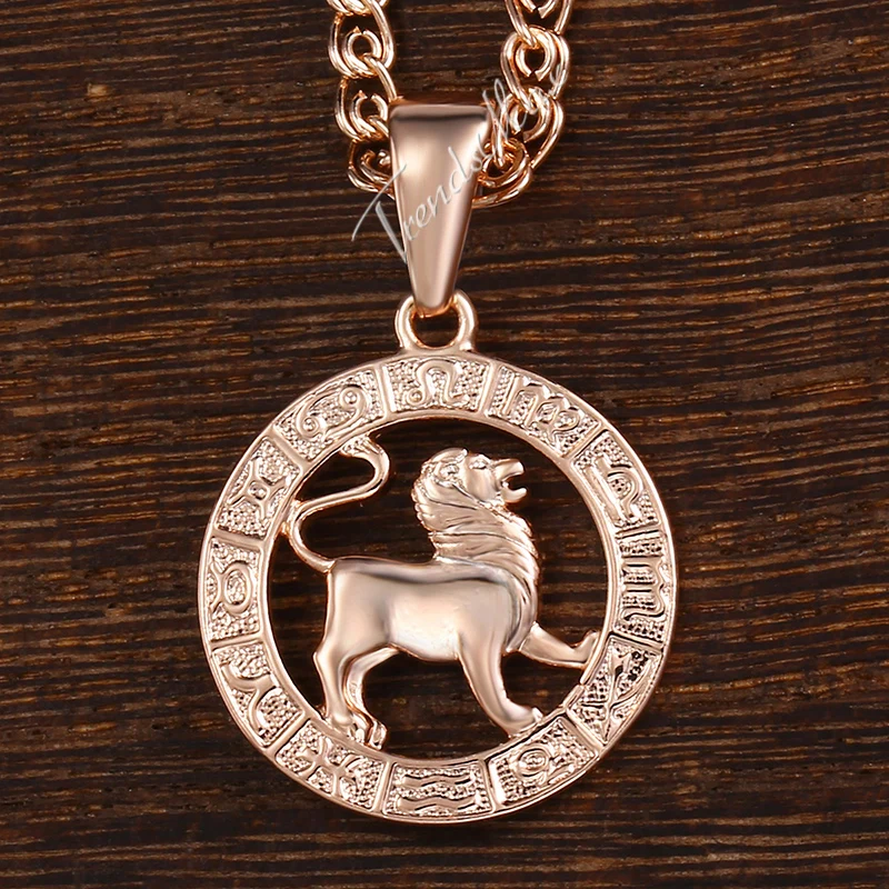 Ожерелье с подвеской для женщин и мужчин 12 Знак зодиака, созвездие, заполненное розовым золотом, круглая форма GPM16