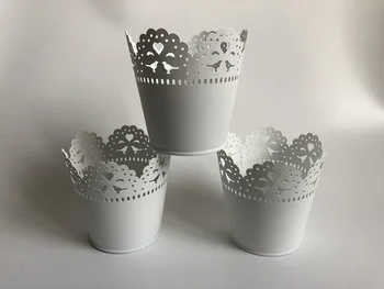 

10Pcs/Lot D10XH10CM White Small Vase Mini Tub for Wedding Centrepieces Iron Flower Pots