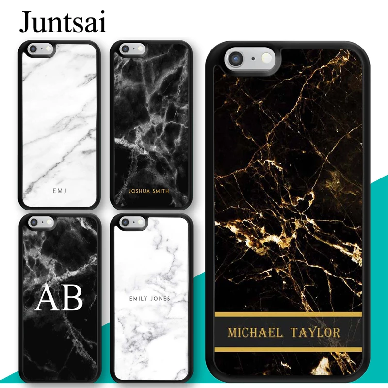 

Juntsai Personalised Marble Initial Name Custom Phone Case For Apple iPhone X XR XS MAX 8 7 Plus 6 6s 5 5s Case Back Cover Capa