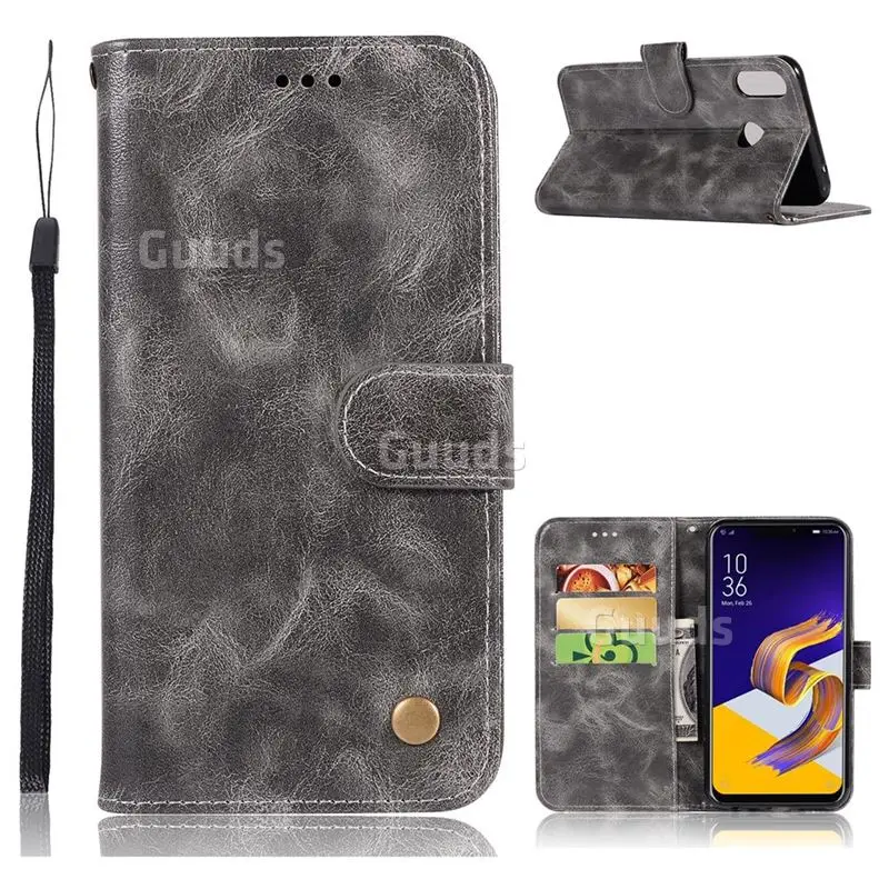 Luxury Retro Leather Wallet Case for Asus ZenFone 5Z ZS620KL - Gray