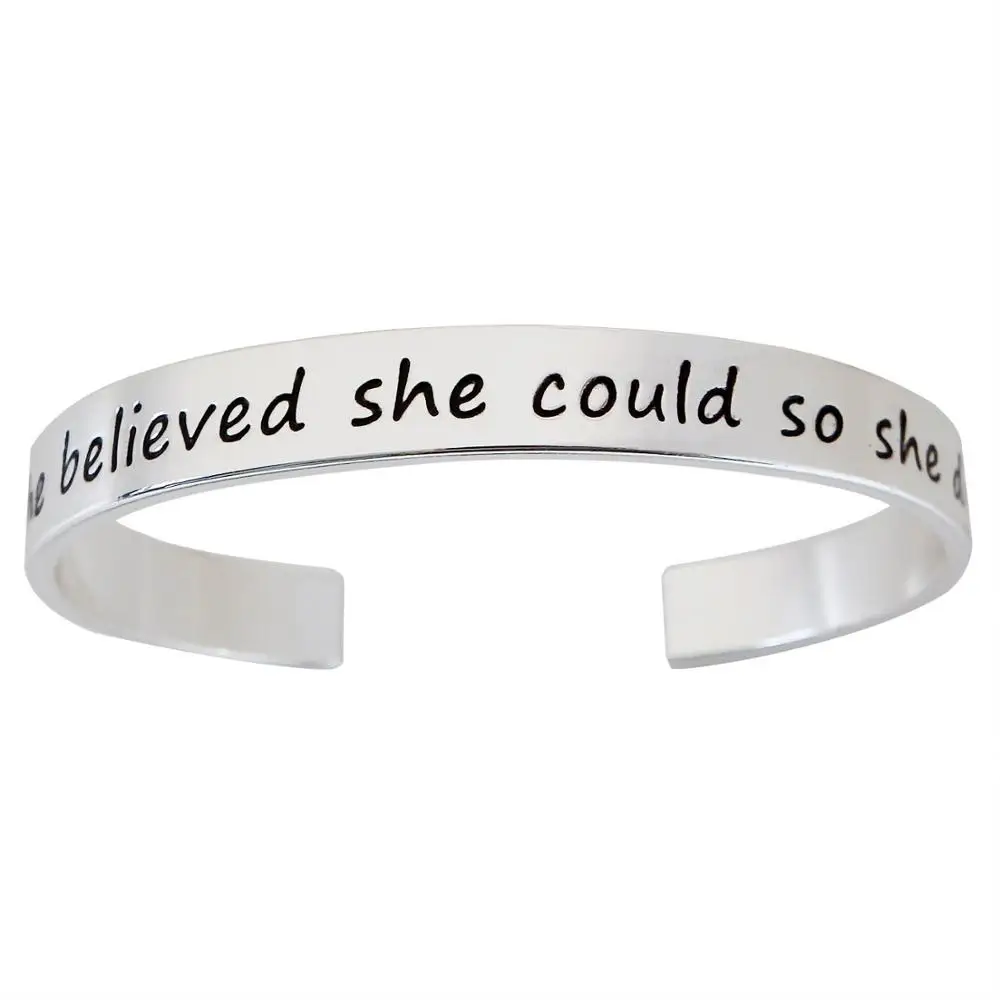 

12PC Creative Open Cuff Bangle Engraved She Believed She Could So She Did Inspirational Jewelry Perfect Gift For Women Bracelet