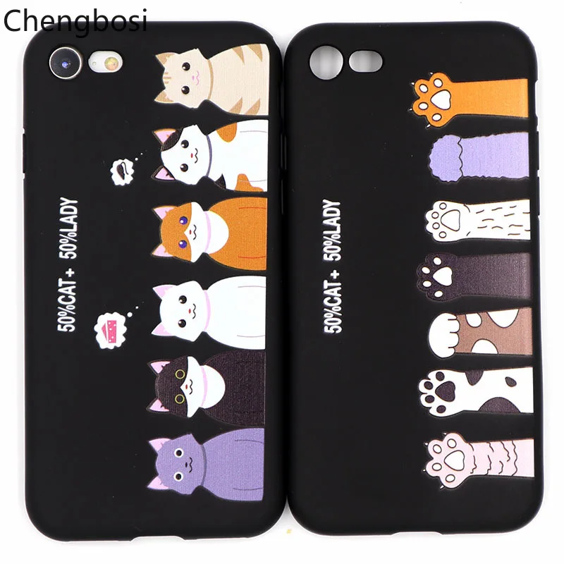

Japan Korea lovely Kitty cats pawphone cover for iPhone 6 6s 7 8 plus Soft TPU Cute Animal Matte Painted Couple back cover X