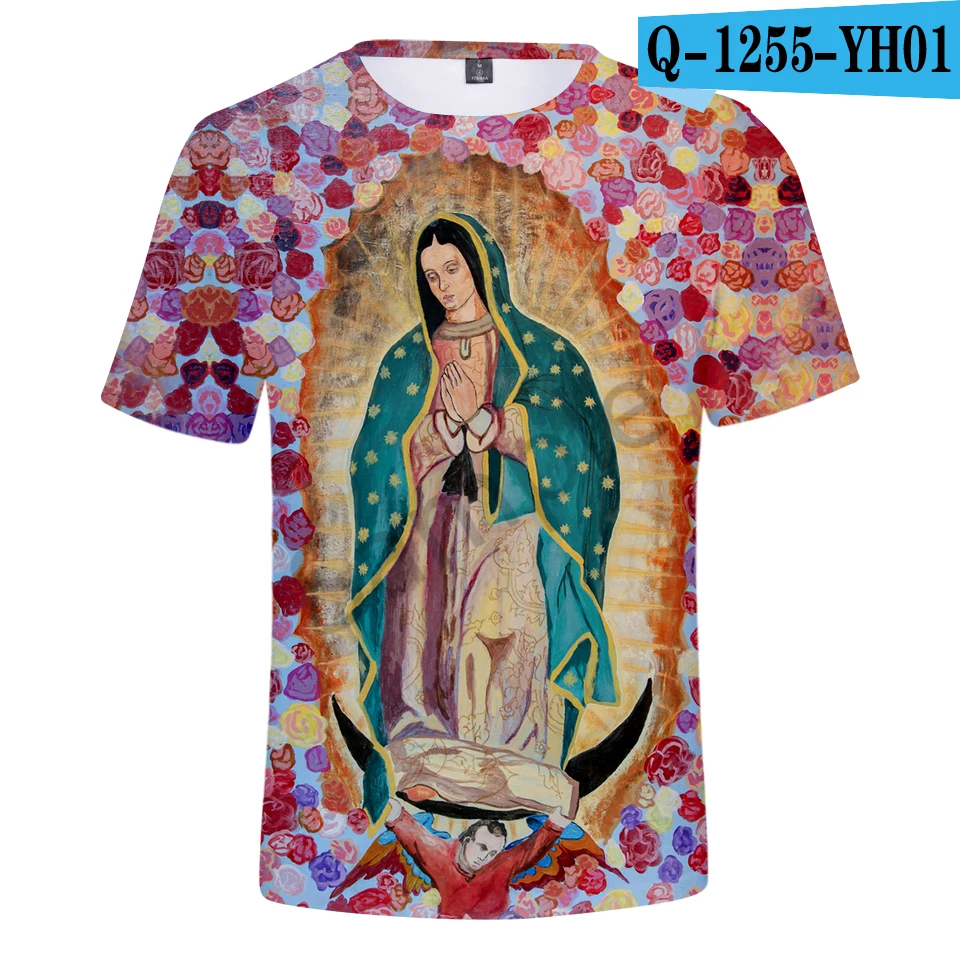 Our Lady of Guadalupe, 3D принт, летние футболки для женщин/мужчин, короткий рукав, круглый вырез, модные футболки, повседневные футболки размера плюс - Цвет: Q1255-YH01
