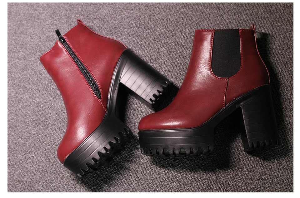 Dwayne botas mujer; модные женские ботинки на квадратном каблуке и платформе; zapatos mujer; ботфорты из искусственной кожи; мотоботы