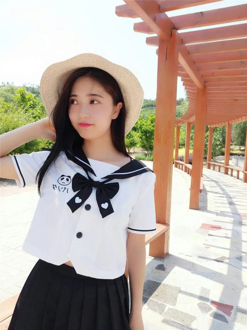UPHYD JK школьная форма японский сладкий и прекрасный панда вышивка летние православные короткий рукав школьная форма для японской средней