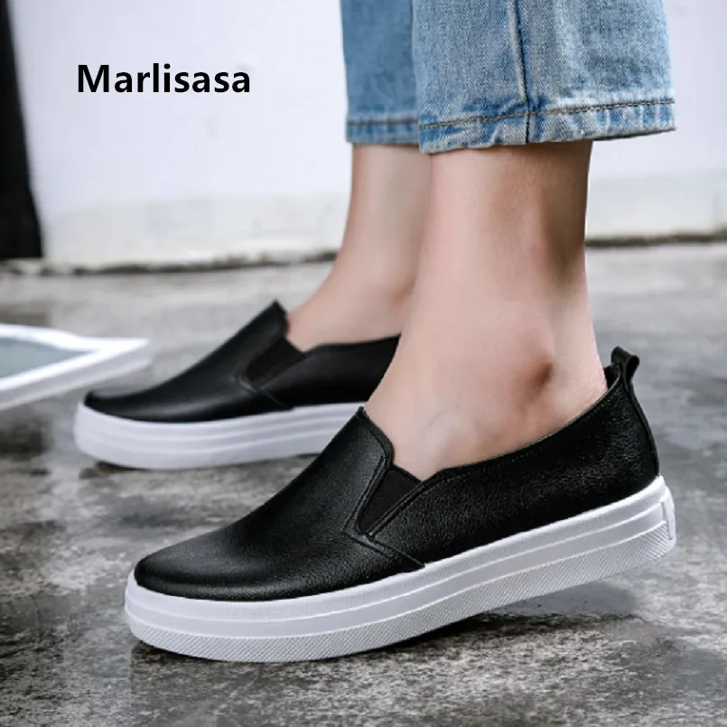 

Marlisasa Women Classic High Quality Black Pu Leather Flat Loafers Lady Casual White Flat Shoes Zapatos Planos De Mujer F5242