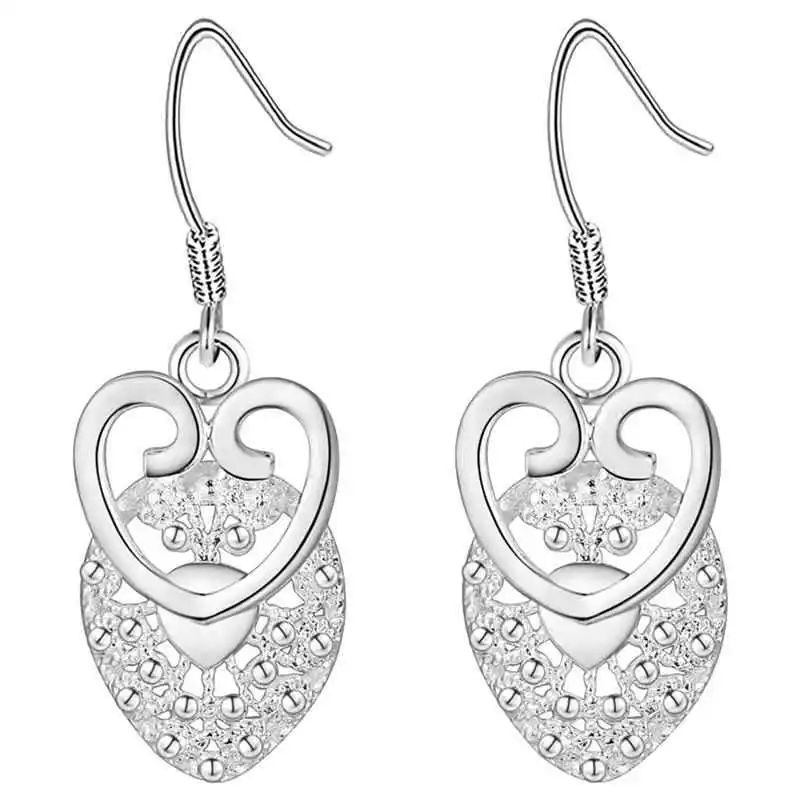 

Wholesale cute heart silver hoop women wedding Earring Jewelry wedding party charms Cute Fashion Christmas gift nice JSHLE027
