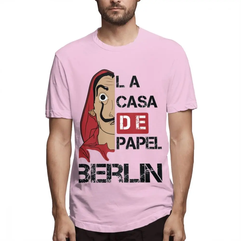 LA CASA DE PAPEL Берлине LACASA DE PAPEL Берлине La Casa De Papel ТВ серии футболка мальчиков Crazy уникальный для мужчин хлопковые футболки - Цвет: Розовый