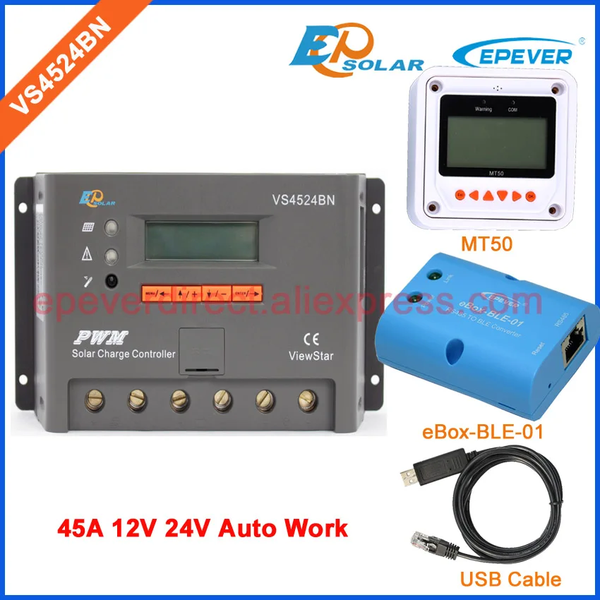 

White MT50 remote meter for Solar PWM controller use BLE bluetooth and USB cable VS4524BN 45A 45amp regulator 12v/24v