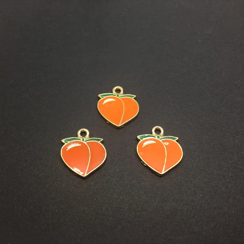 20pcs/lot Zinc Alloy Metal Enamel Cute Fruits Peach Charm Pendant Gold