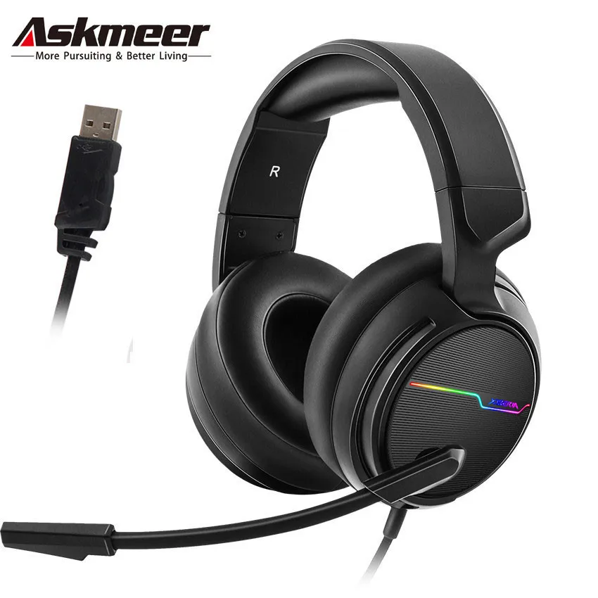 ASKMEER PC Gamer стерео игровая гарнитура casque USB 7 1 объемный звук Игровые наушники с
