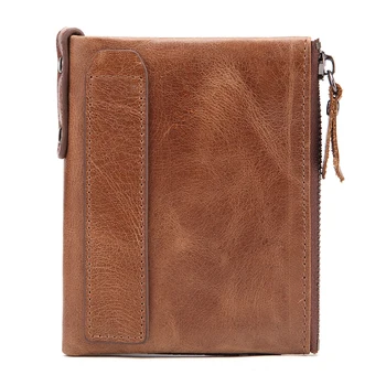 

Famous design Men wallet leather short anti-RFID stolen double zipper card holder wallet first layer cowhide leather coin purse