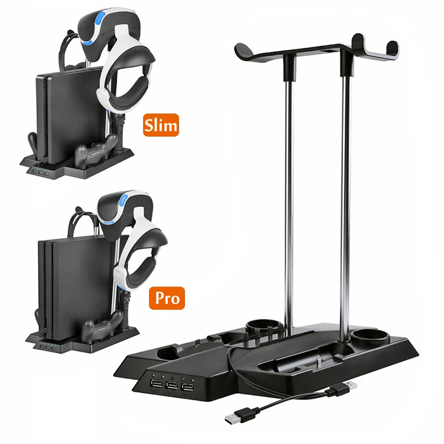 

PS4 Pro Slim PS VR Move Vertical Cooling Charging Storage Bracket, PSVR Headset Holder & Move Controller Charging Station