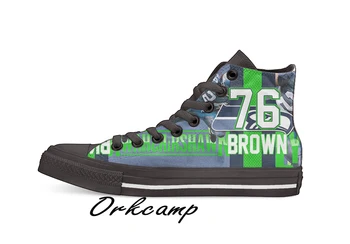 

Seattle Football Player Brown High Top Canvas Shoes Custom Walking shoes