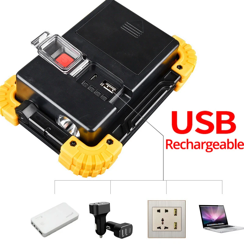 Ceny 100W 30000lm przenośny reflektor Led Super jasne światło robocze cob Led akumulator na zewnątrz Lampe Led latarka użyj 2*18650