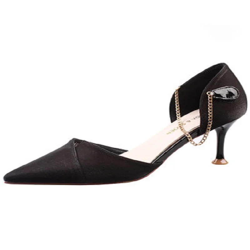 

High-heeled women's fine with 2019 spring and summer new wild word with pointed shallow mouth