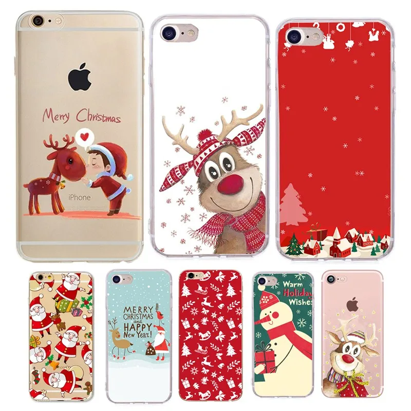 

Cartoon Santa Claus Elk Case For iphone X Case Winter Christmas Deer Painted Cover Soft Cases For iphone 7 6 6S 8 Plus 5 5S SE