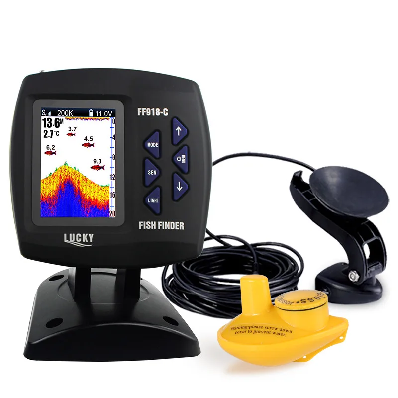 LUCKY FF918 C100WDS Color Screen Boat Fish Finder Dual Frequency Wired& Wireless water depth