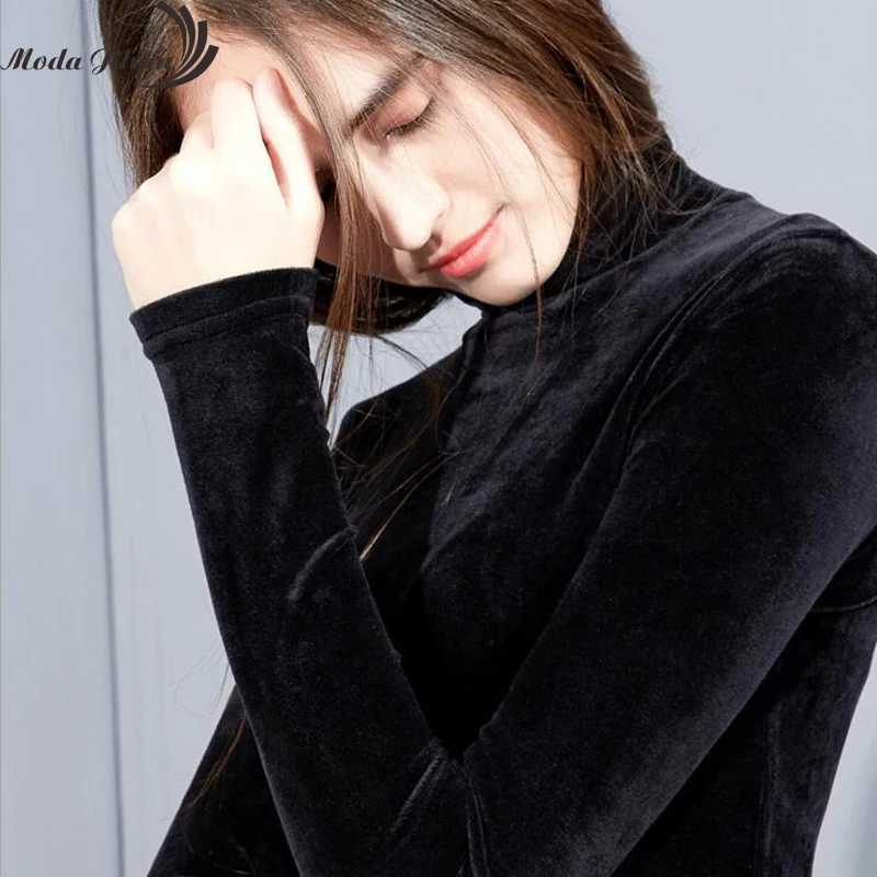 Moda Jihan Fall Women Shirts Long Sleeve Bottoming Shirts Velvet Turtleneck Comfy And Stretchy Basic Ladey TShirts Blusas