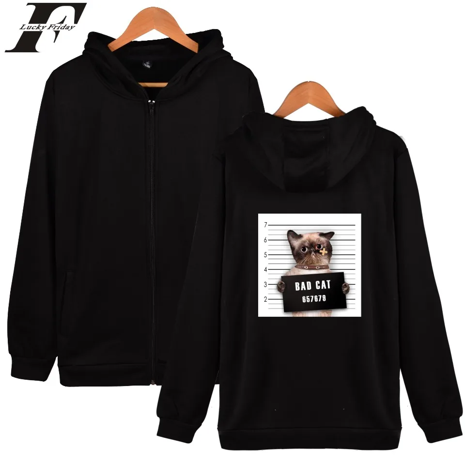 LUCKYFRIDAYF Bad Cat Sweatshirt Men Hoodie Funny Crime Cat