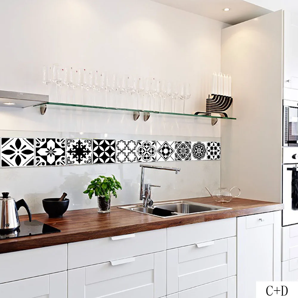 Retro Nordic Black And White Tile Stickers Adhesive Waterproof PVC Bathroom Kitchen Wall Stickers Floor Sticker Room Decoration