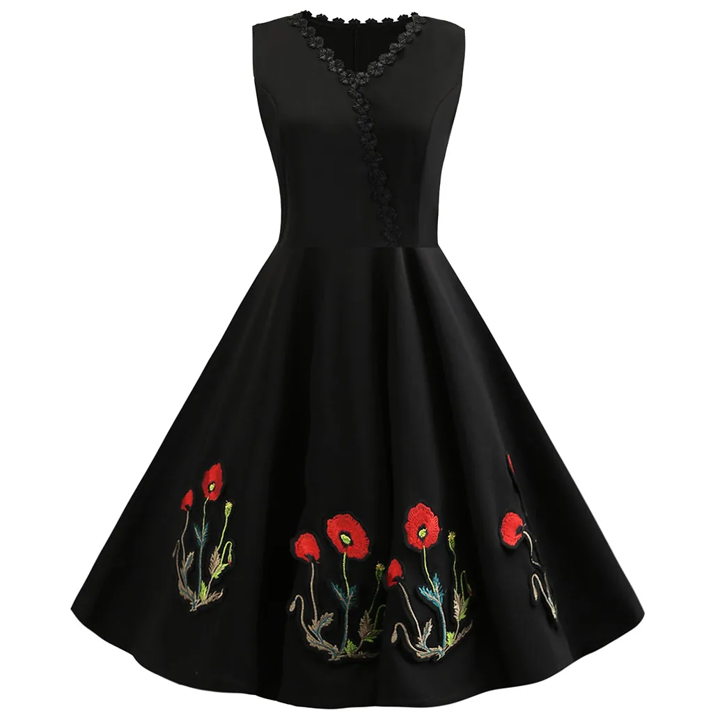 

Summer Sexy Party Dress Women Black Vintage Floral Sleeveless Lace Dresses Woman Party Night Elegant Dress Women Clothes 2019