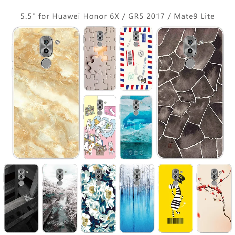 For Huawei Honor 6X Case Luxury Square Back Cover for GR5 2017 Transparent Cases Coque Mate 9 Lite Capa |