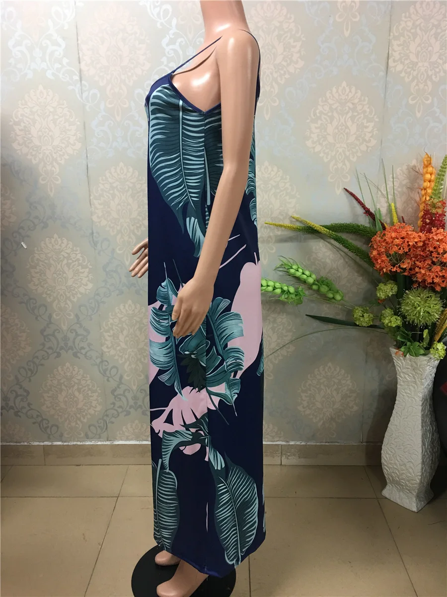 Gladiolus Elegant Long Dresses Bohemian Sundress 2018 Women V-Neck Spaghetti Strap Print Floral Maxi Causal Loose Summer Dress (29)