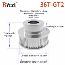 1 шт. 36 зубьев GT2 зубчатый шкив для 3d принтера диаметр 5/6/8 мм ширина 6 мм 2GT открытый зубчатый ремень Малый люфт 36 зубьев 36 т