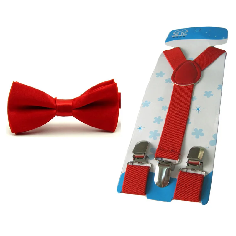 Детский однотонный сатиновый галстук-бабочка для мальчиков, набор подтяжек на клипсах y-образной формы