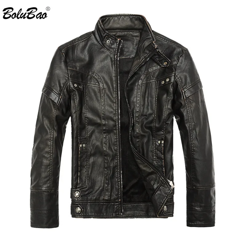 

BOLUBAO Men Leather Jacket 2019 Men's Autumn Winter Solid Color Leather Coats Motorcycle Style Male Casual Leather Coats