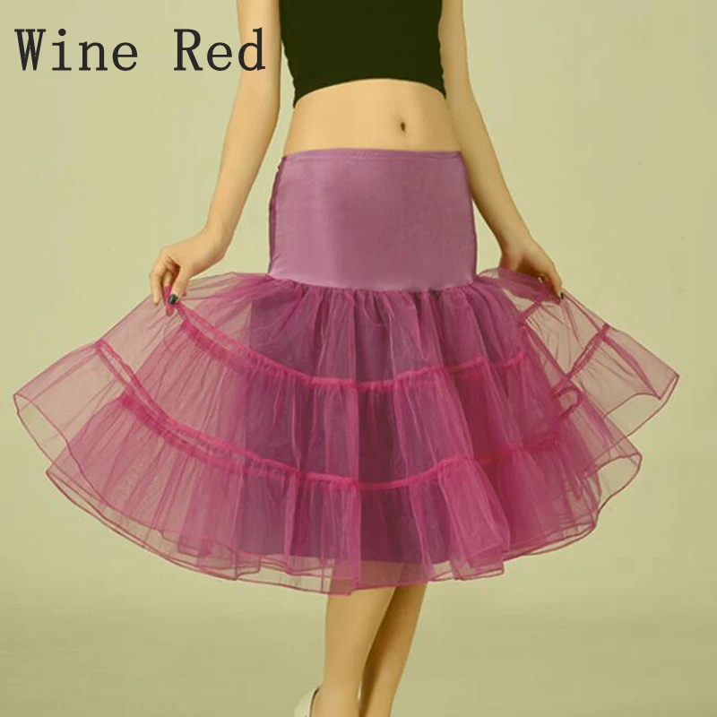 LAMYA Short Vintage Wedding Bridal Petticoat for Wedding Dress Underskirt Rockabilly Tutu Organza Halloween Petticoat Crinoline - Color: wine red