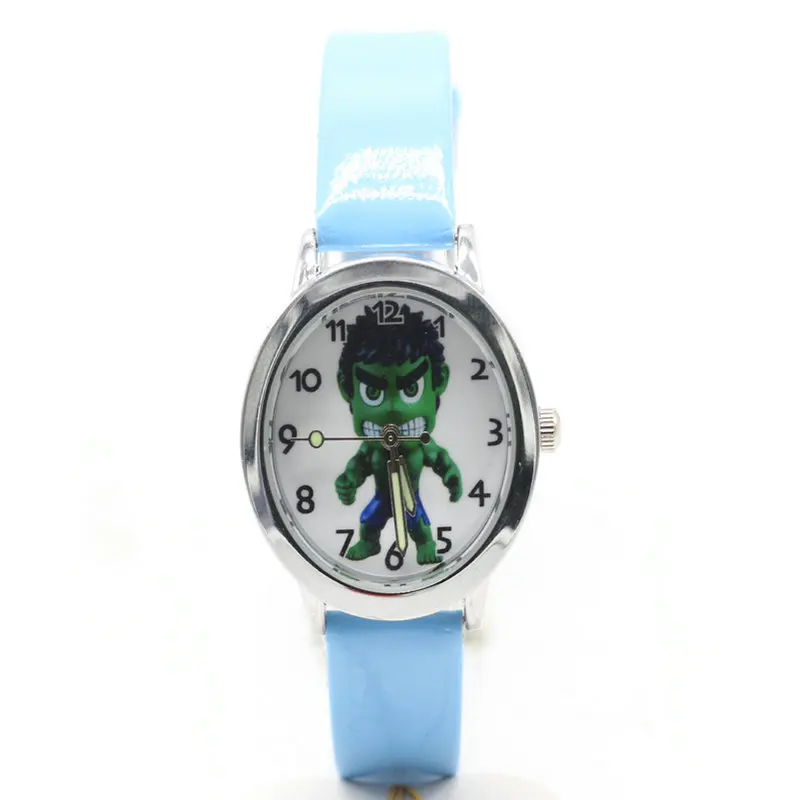 1 шт. детские кожаные часы дети мультфильм Халк часы мальчики часы для девочек - Цвет: Небесно-голубой