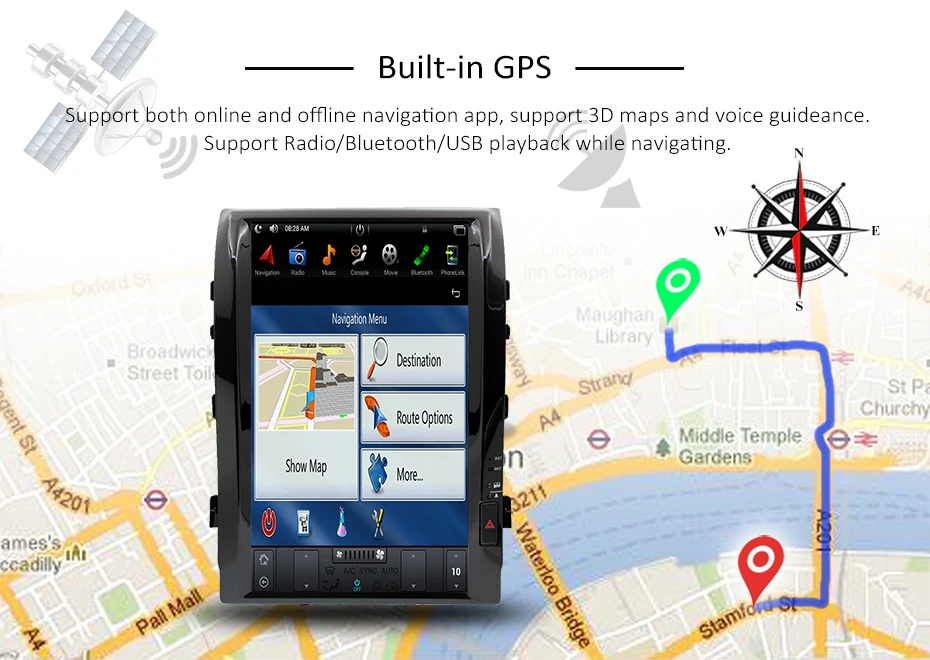 Top Android 8.1 4G Tesla Car DVD for Toyota Land Cruier 2007 - 2015 car audio radio multimedia system gps navigation car dvd IPS AUX 7