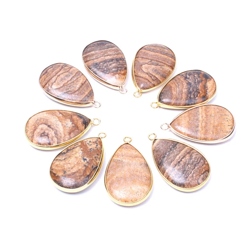 2pcs natural Brown Picture stone pendants for jewelry making